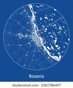 Rosario Argentina South America City Map blue print round Circle vector illustration