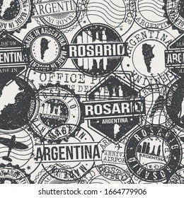 Rosario, Santa Fe Province, Argentina Stamps Background. A City Stamp Vector Art. Set of Postal Passport Travel. Design Set Pattern.