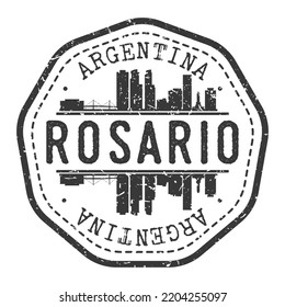 Rosario, Provincia de Santa Fe, Argentina Stamp Skyline Postmark. Pasaporte postal de Silhouette. Icono de vector de redondeo de ciudad. Diseño de rehenes vintage.