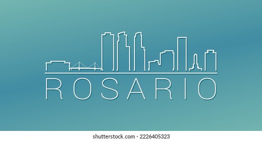 Rosario, Provincia Santa Fe, Argentina Skyline Linear Design. Ilustración de ciudad plana Ilustración de imágenes recorridas mínima. Icono del vector de desplazamiento degradado de fondo.