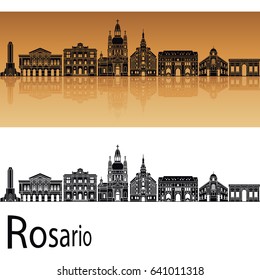 Rosario skyline in orange background in editable vector file