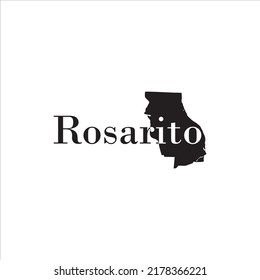 Rosarito map and black lettering design on white background