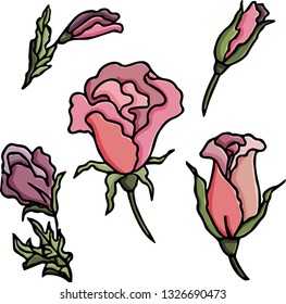 Rosarium. Rose set. Vector illustration.