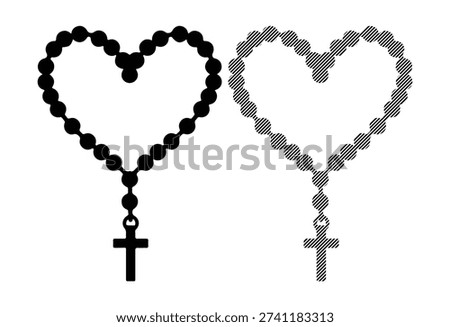 Rosary beads in heart shape, cross pendant, prayer, faith, love, worship, devotion