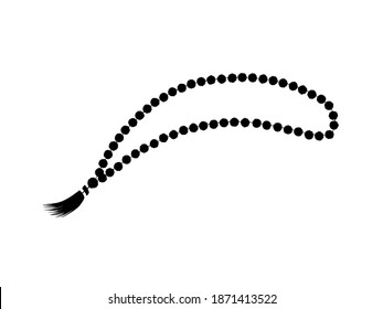 Icono de las perlas de Rosario. Cordón negro con nudos para la oración y la meditación. Espiritualidad tradicional de cristiandad islámica e hinduismo vectorial.