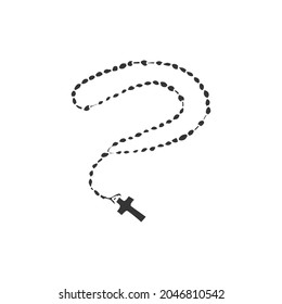 Rosary Beads Icon Silhouette Illustration. Christian Cross Vector Graphic Pictogram Symbol Clip Art. Doodle Sketch Black Sign.