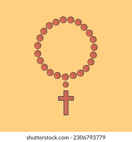 Rosary Beads Illustration Vector Graphic. Rosary with cross christian