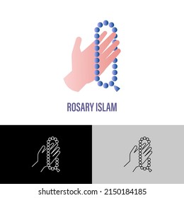 Rosary beads, praying hands. Islam, religious accessory. Gradient flat icon. Vector illustration.