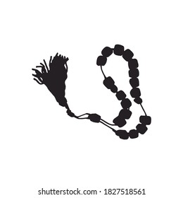 Rosary beads. silhouette isolated on a white background. Icon, sign or logo. Flat vector illustration. item for prayer and meditation. Black and white. EPS10.