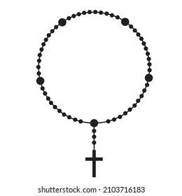 Rosary beads silhouette  Prayer jewelry for meditation  Catholic chaplet and cross  Religion symbol  Vector illustration 