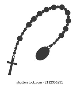 Silueta de perlas de Rosario. Joyería de oraciones para meditación. Capelleta católica con cruz. Símbolo religioso. Ilustración vectorial.