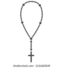 Rosary beads silhouette. Prayer jewelry for meditation. Catholic chaplet with a cross. Religion symbol. Vector illustration.