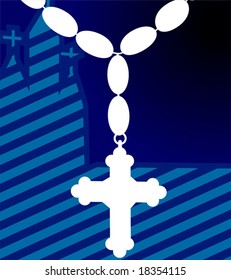 rosary in blue background	