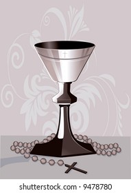  rosary and bowl in floral background	