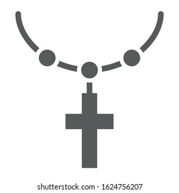Rosary catholic faith glyph icon, religion and prayer, necklace with cross sign, vector graphics, a solid pattern on a white background, eps 10