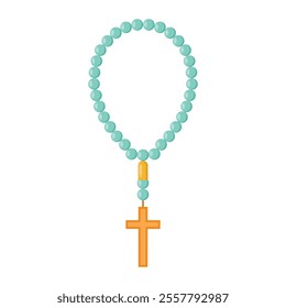 Rosary with christian cross flat vector design on white background