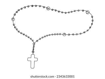 Rosary. Continuous line drawing. Christianity concept.