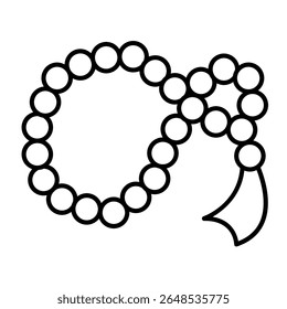 Rosário contando ícone de linha fina, conceito de cultura árabe. Gráficos vetoriais. Contas de oração, sinal de acessório sobre fundo branco, estilo móvel ou design