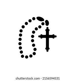 Rosary with a cross line color icon. Isolated vector element. Outline pictogram for web page, mobile app, promo