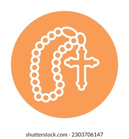 Rosary with a cross line color icon. Isolated vector element. Outline pictogram for web page, mobile app, promo