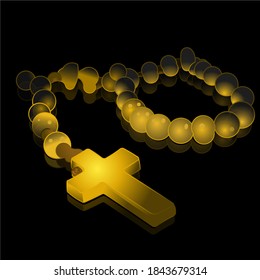 Rosary for event All Saints Day on November 1st - holiday, isolated on black background with shadows. Vector Illustration.