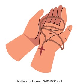 rosary in hands prayer isolated design