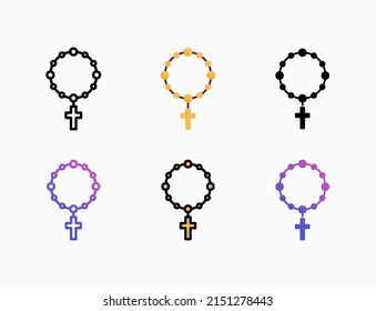 Rosary icon set with line, outline, flat, filled, glyph, color, gradient. Editable stroke and pixel perfect. Can be used for digital product, presentation, print design and more.