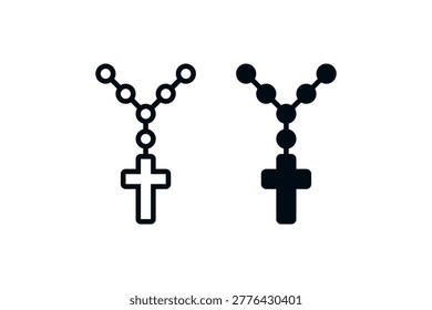 Rosary icon set: simple outline and bold religious symbols.