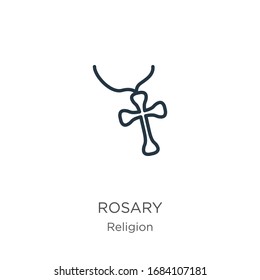 Icono de Rosary. Icono de contorno lineal delgado del rosario aislado en fondo blanco de la colección religiosa. Signo vectorial de línea, símbolo para web y móvil