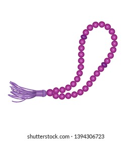 Rosary Isolated on white background, Islamic rosary vector EPS 10 illustration. Realistic Prayer beads of purple color, design element.