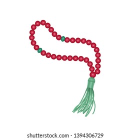 Rosary Isolated on white background, Islamic rosary vector illustration. Realistic Prayer beads of red color, design element.