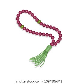 Rosary Isolated on white background, Islamic rosary vector EPS 10 illustration. Realistic Prayer beads of purple color, design element.