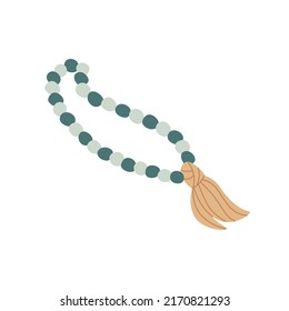 Rosary isolated on white background. Prayer beads of green color. Vector flat style illustration.