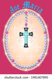 Rosary medal with the motif of Fleur-de-lis and the inscription Ave Maria