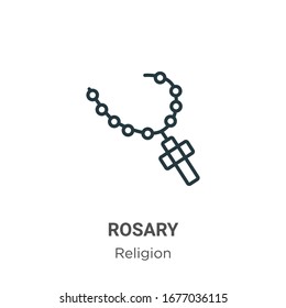 Rosary outline vector icon. Thin line black rosary icon, flat vector simple element illustration from editable religion concept isolated stroke on white background