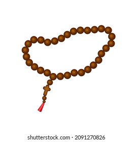 Rosary. A simple wooden rosary with a Christian cross. Icon for website, application about religion, Christianity, Catholicism. Flat vector illustration, cartoon style.