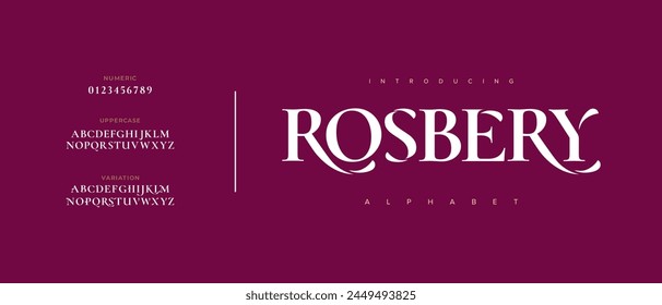 Rosbery elegant Font Uppercase Lowercase and Number. Classic Lettering Minimal Fashion Designs. Typography modern serif fonts regular decorative vintage concept. vector illustration