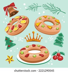 Roscon de Reyes or King's cake. is Spanish traditional Epiphany day pastry