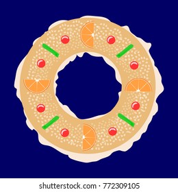 Roscon de Reyes (King's cake). Spanish traditional Christmas pastry.