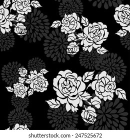 Rose abstract pattern on black. Vector illustration