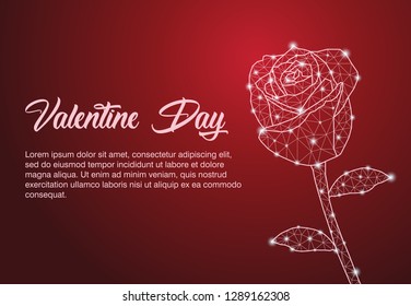 Rose. Abstract polygonal rose isolate on red background with dots . Valentine day, wedding celebration, , happy romantic, flower Concept illustration - Vector
