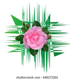 Rose abstraction with green lines and leaves.