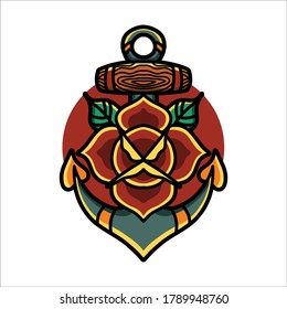 rose anchor tattoo vector design