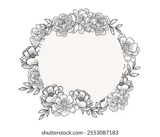 Rose and Anemone Flower and Leaves Wreath