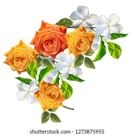 Rose ans apocyneceae beautiful bouquet  flowers - vector illustration