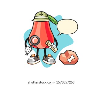 Rose apple archaeologist with speech bubble cartoon. Mascot Character vector.