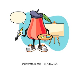Rose apple artist with speech bubble cartoon. Mascot Character vector.