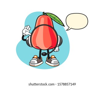 Rose apple costumer cervices with speech bubble cartoon. Mascot Character vector.