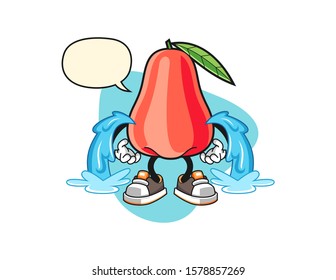 Rose apple cry with speech bubble cartoon. Mascot Character vector.