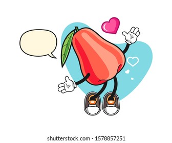 Rose apple fall in love with speech bubble cartoon. Mascot Character vector.